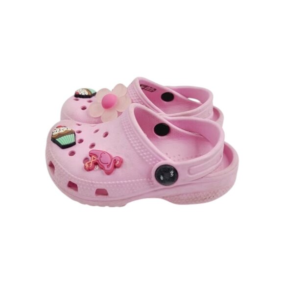 Crocs Girl's Pink Classic Charm Adjustable Slip-On Casual Clogs Size 7 - Picture 1 of 7